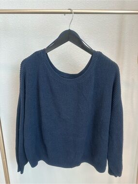 Preppy Hollister Navy Ribbed Knit Crewneck Sweater Pullover Size L